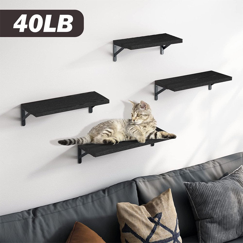 Fairy Floating Shelves, Rustic Wood Shelves, 4pcs Wall Mounted Shelf, 3 Size, Black