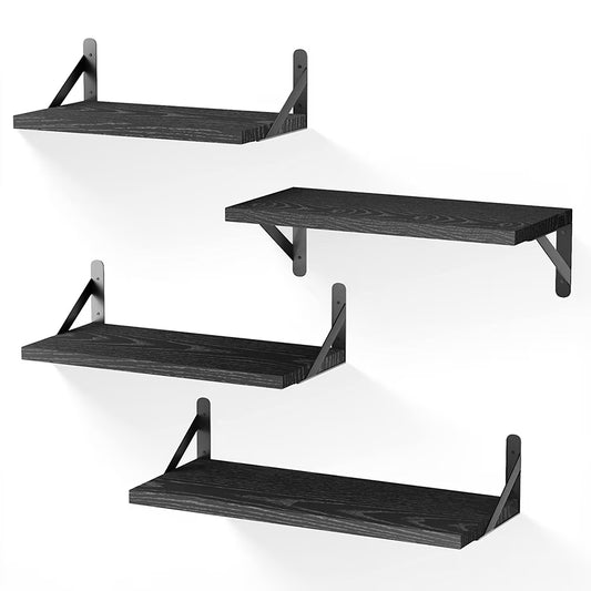 Fairy Floating Shelves, Rustic Wood Shelves, 4pcs Wall Mounted Shelf, 3 Size, Black