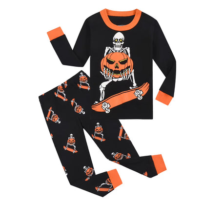 Kids Boys Halloween Pajamas Set Unisex Skeleton Long Sleeve Sweatshirts with Pants Set Halloween Kids Boy Pajamas Size 8-9 Years
