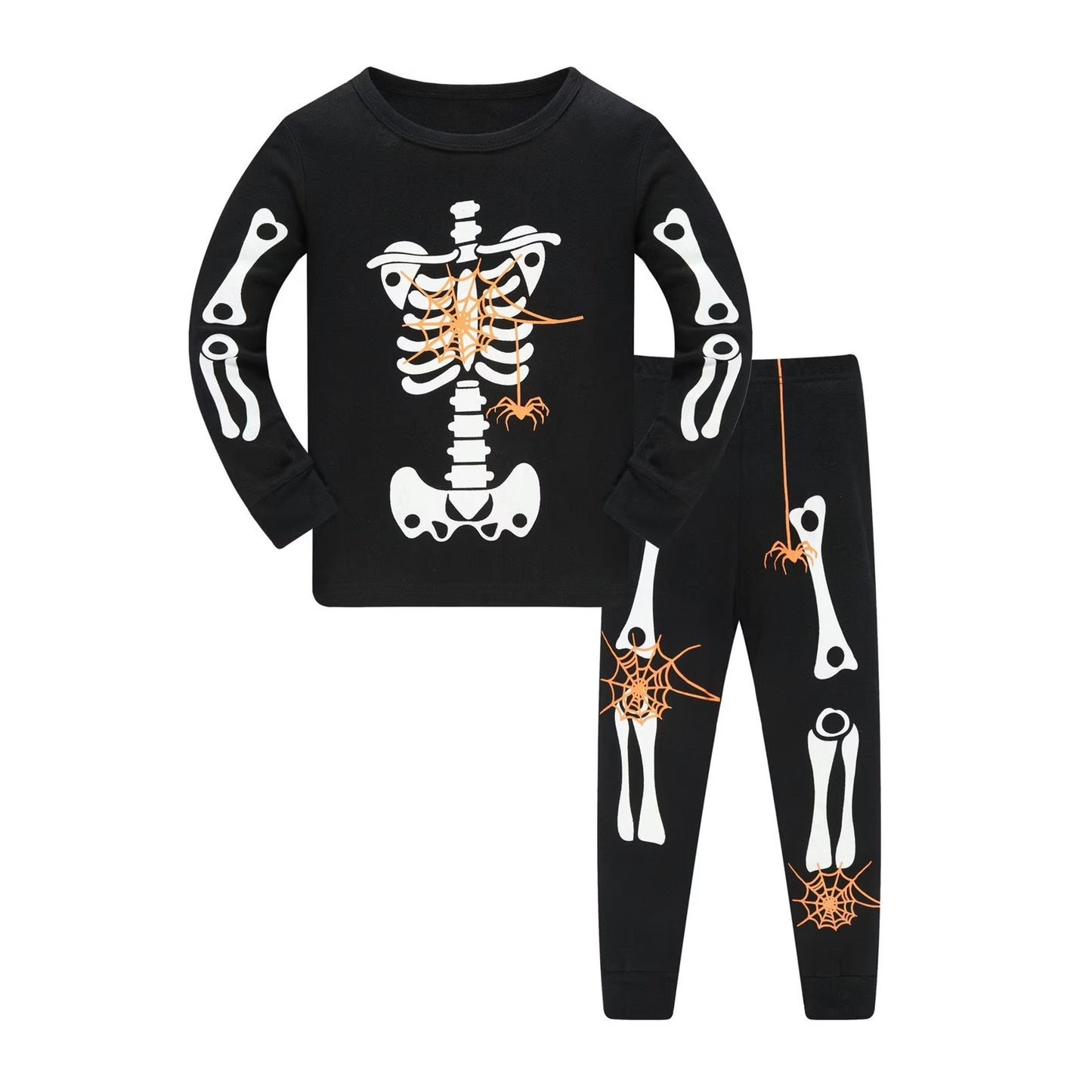 Kids Boys Halloween Pajamas Set Unisex Skeleton Long Sleeve Sweatshirts with Pants Set Halloween Kids Boy Pajamas Size 8-9 Years