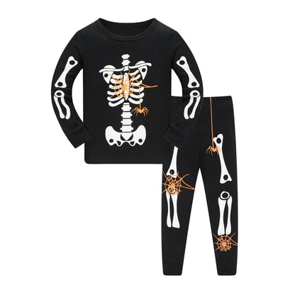 Kids Boys Halloween Pajamas Set Unisex Skeleton Long Sleeve Sweatshirts with Pants Set Halloween Kids Boy Pajamas Size 8-9 Years