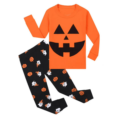 Kids Boys Halloween Pajamas Set Unisex Skeleton Long Sleeve Sweatshirts with Pants Set Halloween Kids Boy Pajamas Size 8-9 Years